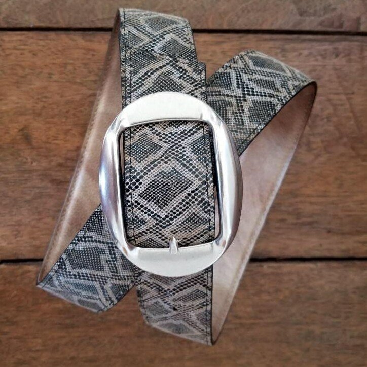 Ceinture reversible femme Tabac / Imprimé lézard stylisé